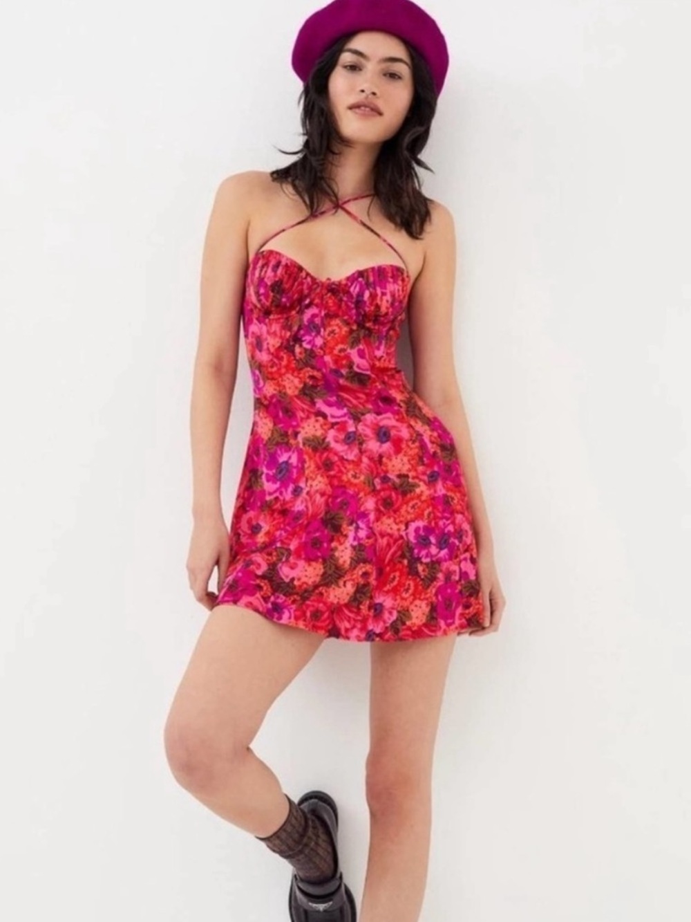 NWT For Love & Lemons Wendy Mini Dress in Red Pink Underwire Floral Sz M